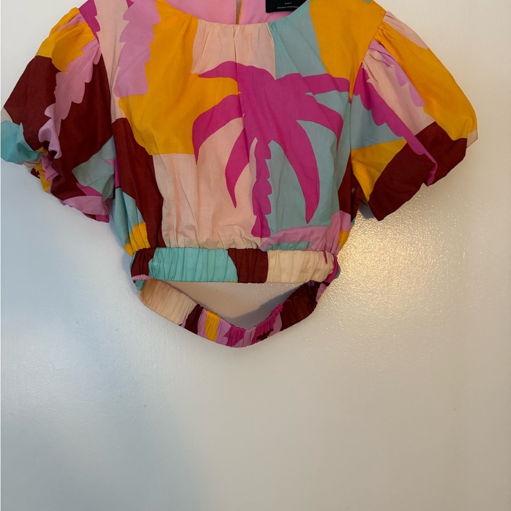 MINKPINK Multicolor Puff Sleeve Crop Top NWOT